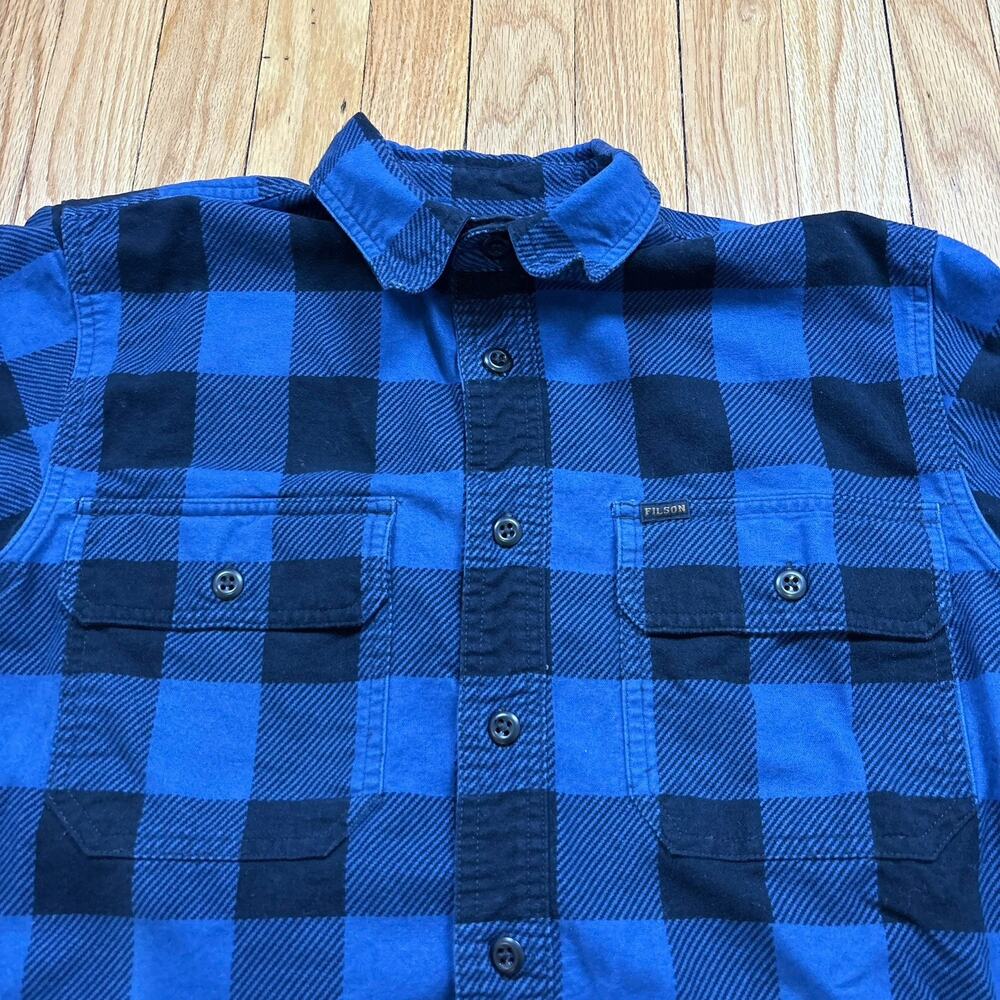 C.C. Filson Men's XS Blue Blue Plaid Cotton Outdoor Flannel Long Sleeve Shirt